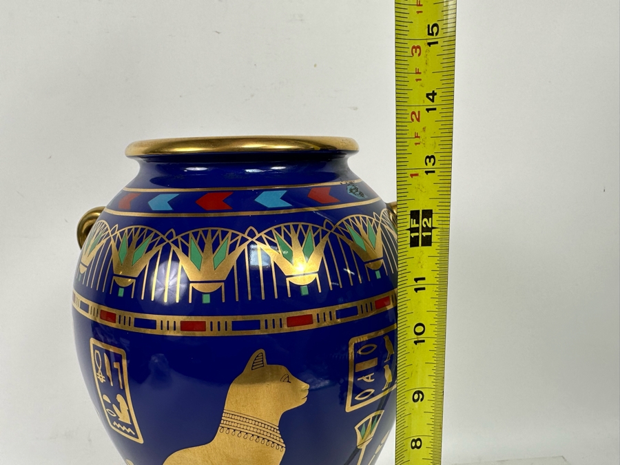 Vintage 1987 Franklin Mint 'The Golden Vase Of Bast' By Roushdy Iskander Garas Hand Decorated With 24K Gold Fine Porcelain Vase With Stand 8W X 10.5H [Photo 10]