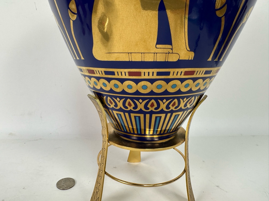 Vintage 1987 Franklin Mint 'The Golden Vase Of Bast' By Roushdy Iskander Garas Hand Decorated With 24K Gold Fine Porcelain Vase With Stand 8W X 10.5H [Photo 8]