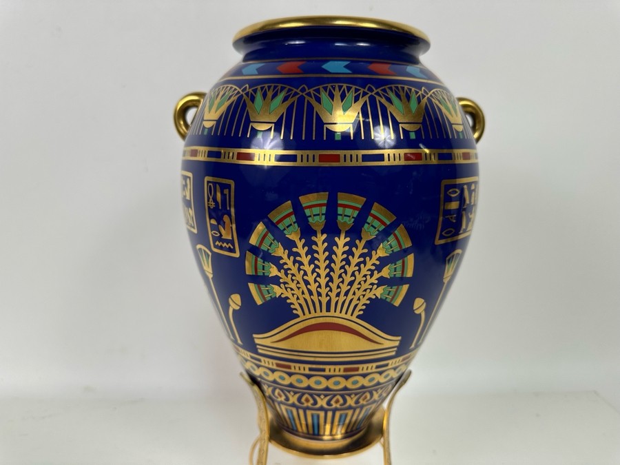 Vintage 1987 Franklin Mint 'The Golden Vase Of Bast' By Roushdy Iskander Garas Hand Decorated With 24K Gold Fine Porcelain Vase With Stand 8W X 10.5H [Photo 4]