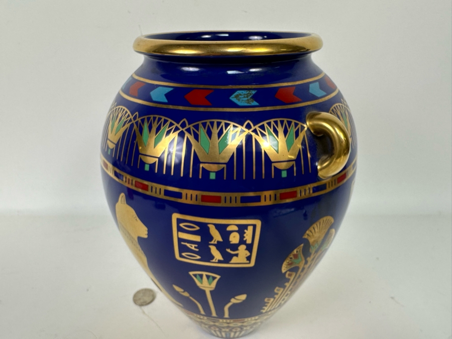Vintage 1987 Franklin Mint 'The Golden Vase Of Bast' By Roushdy Iskander Garas Hand Decorated With 24K Gold Fine Porcelain Vase With Stand 8W X 10.5H [Photo 15]