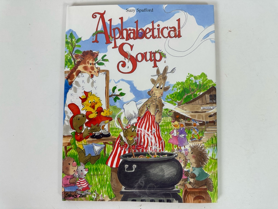 Signed Suzy Spafford Hardcover Children's Book Alphabetical Soup Plus Signed Suzy's Zoo 1997 Pocket Calendar [Photo 4]