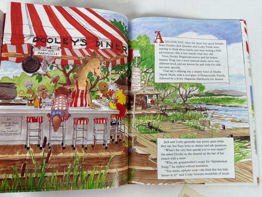 Signed Suzy Spafford Hardcover Children's Book Alphabetical Soup Plus Signed Suzy's Zoo 1997 Pocket Calendar [Photo 8]