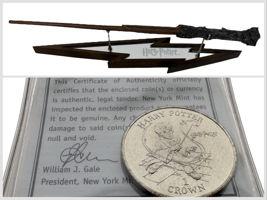 Harry Potter Movie Wand 14L And Harry Potter 1 Crown Coin [Photo 1]