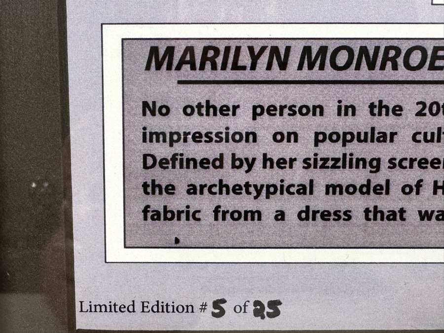 Limited Edition Swatch Of Fabric From A Dress Personally Worn By Marilyn Monroe Numbered 5 Of 25 Framed 10 X 12.5 [Photo 8]
