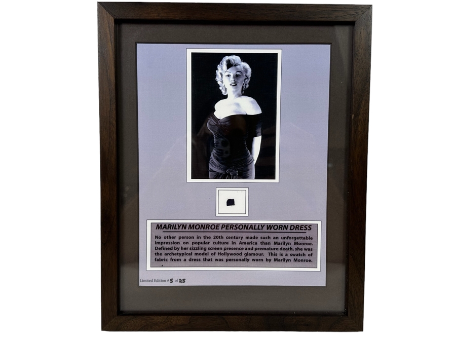 Limited Edition Swatch Of Fabric From A Dress Personally Worn By Marilyn Monroe Numbered 5 Of 25 Framed 10 X 12.5