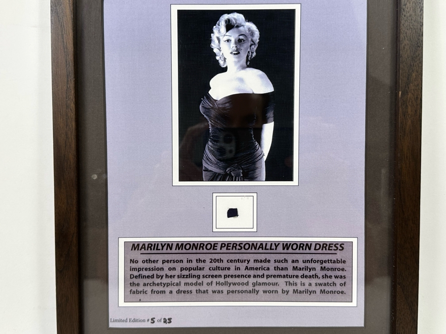 Limited Edition Swatch Of Fabric From A Dress Personally Worn By Marilyn Monroe Numbered 5 Of 25 Framed 10 X 12.5 [Photo 10]
