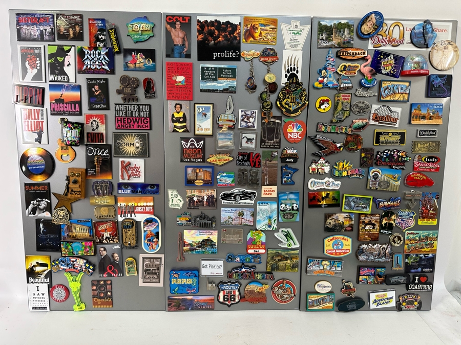 Huge Collection Of Amusement Theme Park / Theatre / Destination Magnets With Three Wall Magnet Boards 14.5 X 31 Each [Photo 4]