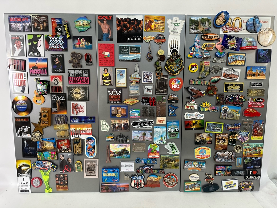 Huge Collection Of Amusement Theme Park / Theatre / Destination Magnets With Three Wall Magnet Boards 14.5 X 31 Each [Photo 3]