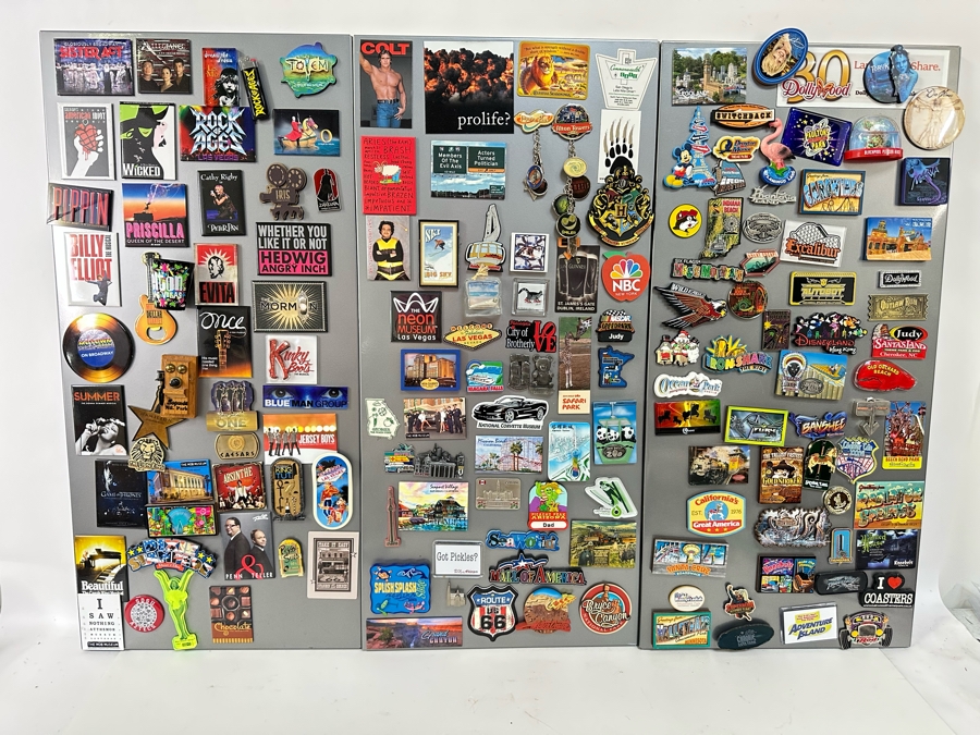 Huge Collection Of Amusement Theme Park / Theatre / Destination Magnets With Three Wall Magnet Boards 14.5 X 31 Each [Photo 2]