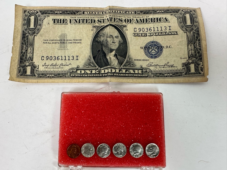 Vintage 1935 One Dollar Silver Certificate Along With A Set Of Miniature United States Coins [Photo 2]