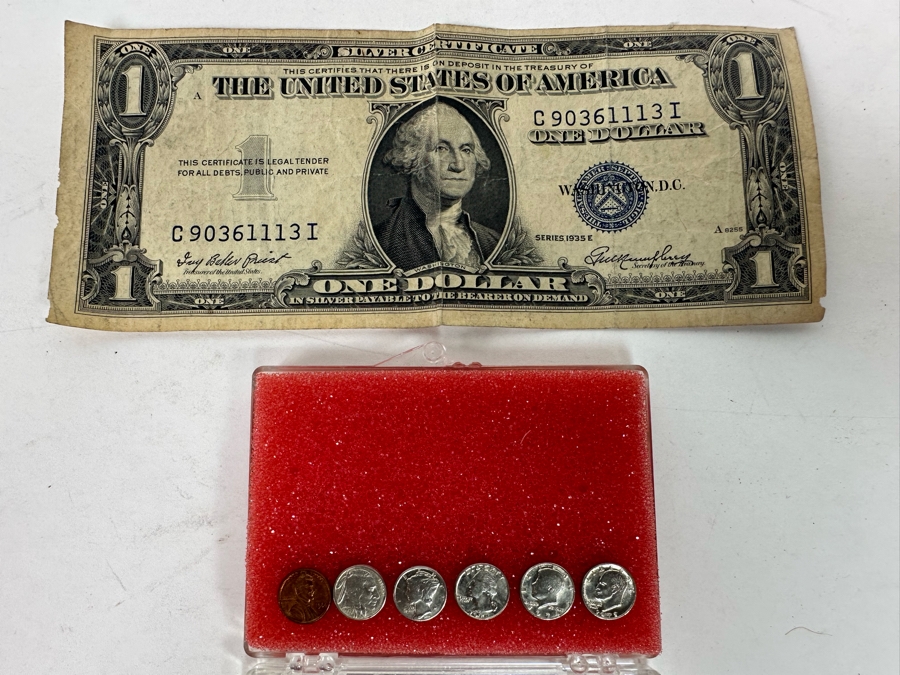 Vintage 1935 One Dollar Silver Certificate Along With A Set Of Miniature United States Coins [Photo 3]