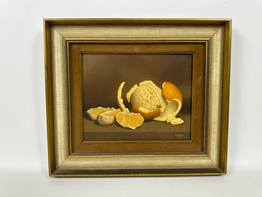 Stunning Original Peeled Orange Still Life Painting Signed WK 1966 10 X 8 Framed 15.5 X 13 [Photo 7]