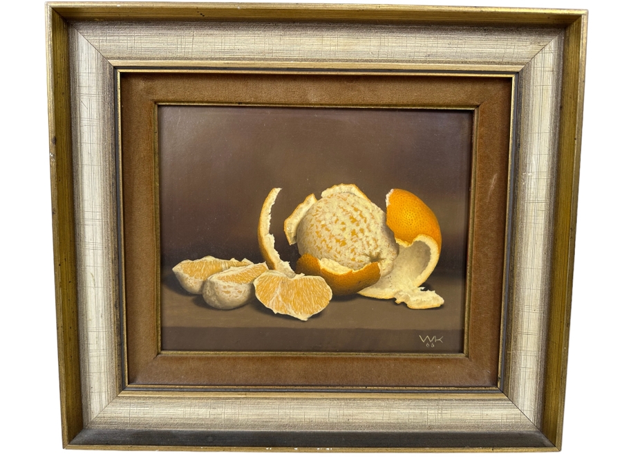 Stunning Original Peeled Orange Still Life Painting Signed WK 1966 10 X 8 Framed 15.5 X 13 [Photo 2]