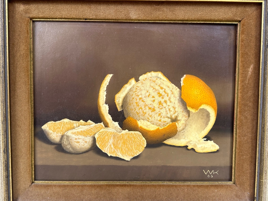 Stunning Original Peeled Orange Still Life Painting Signed WK 1966 10 X 8 Framed 15.5 X 13 [Photo 5]
