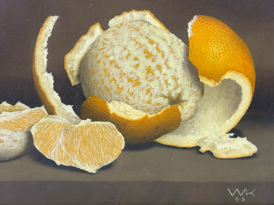 Stunning Original Peeled Orange Still Life Painting Signed WK 1966 10 X ...