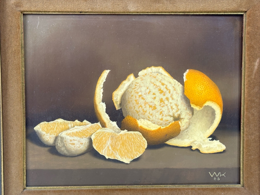 Stunning Original Peeled Orange Still Life Painting Signed WK 1966 10 X 8 Framed 15.5 X 13 [Photo 6]