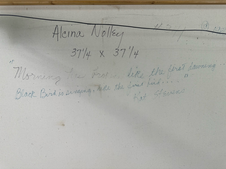 Alcina Nolley (St. Lucia) Original Oil Painting On Canvas 1986 'Morning Has Broken, Like The First Dawning. Blackbird Is Singing, Like The First Bird' 37.25 X 37.25 Framed 45.5 X 45.5 [Photo 19]
