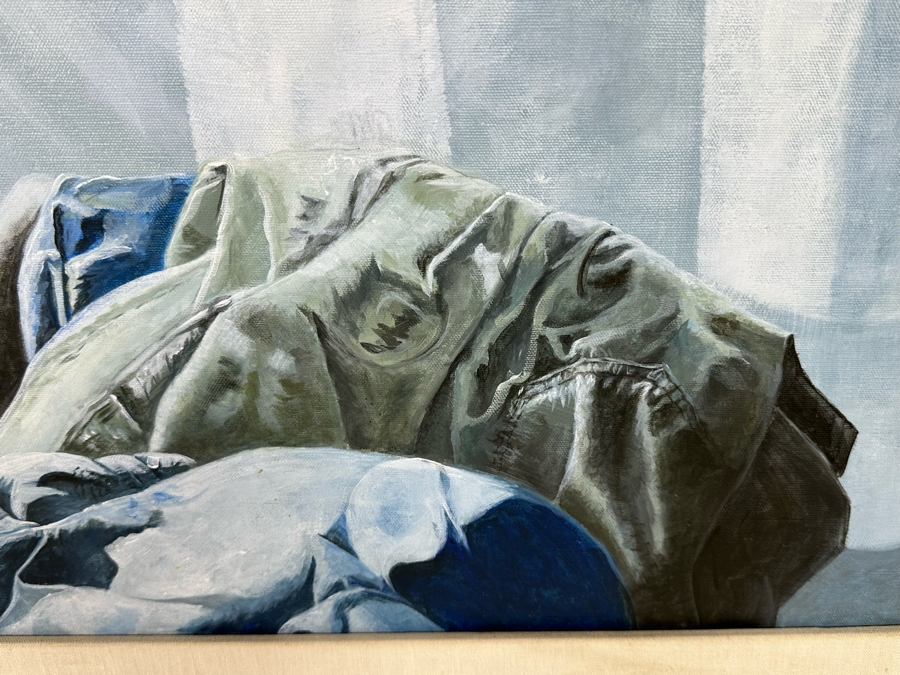 Alcina Nolley (St. Lucia) Original Oil Painting On Canvas 1986 'Morning Has Broken, Like The First Dawning. Blackbird Is Singing, Like The First Bird' 37.25 X 37.25 Framed 45.5 X 45.5 [Photo 7]