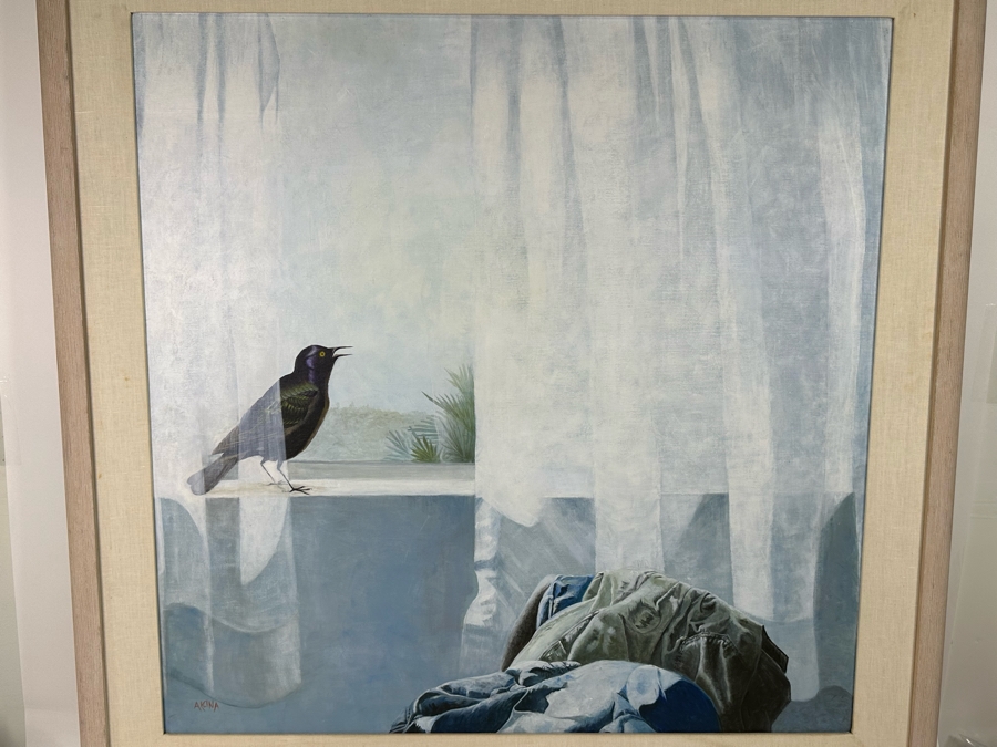 Alcina Nolley (St. Lucia) Original Oil Painting On Canvas 1986 'Morning Has Broken, Like The First Dawning. Blackbird Is Singing, Like The First Bird' 37.25 X 37.25 Framed 45.5 X 45.5 [Photo 4]