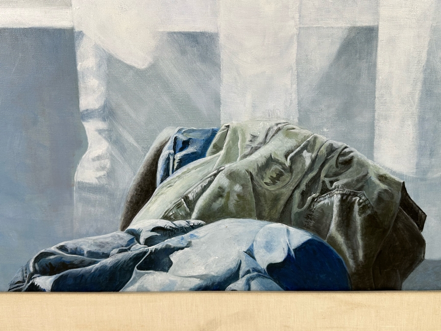 Alcina Nolley (St. Lucia) Original Oil Painting On Canvas 1986 'Morning Has Broken, Like The First Dawning. Blackbird Is Singing, Like The First Bird' 37.25 X 37.25 Framed 45.5 X 45.5 [Photo 6]