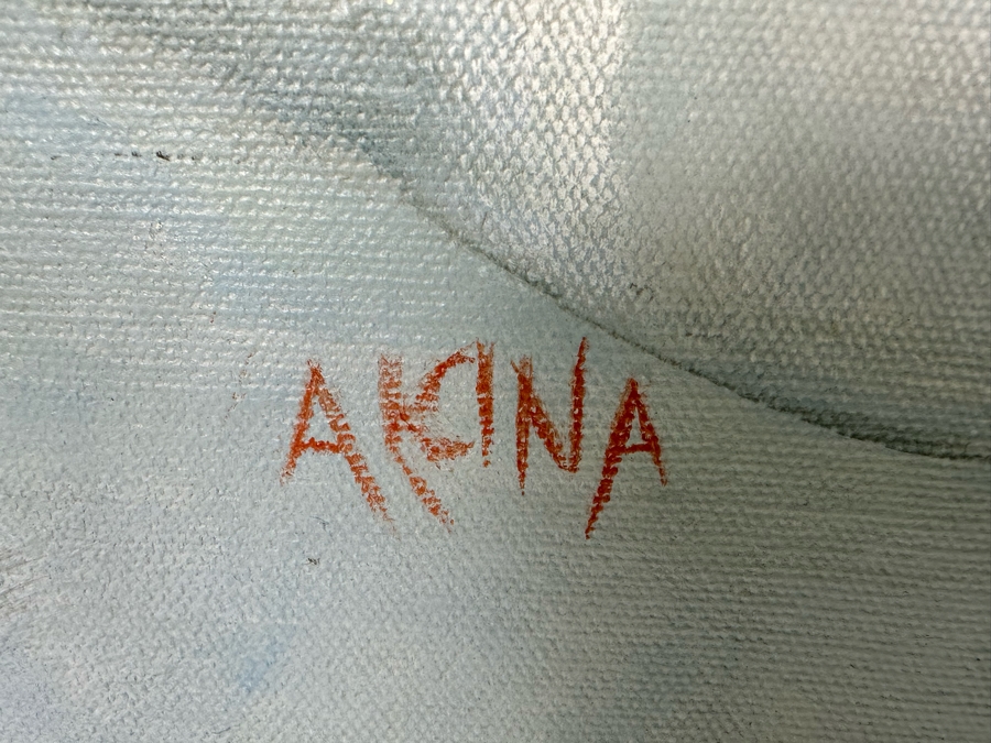 Alcina Nolley (St. Lucia) Original Oil Painting On Canvas 1986 'Morning Has Broken, Like The First Dawning. Blackbird Is Singing, Like The First Bird' 37.25 X 37.25 Framed 45.5 X 45.5 [Photo 13]