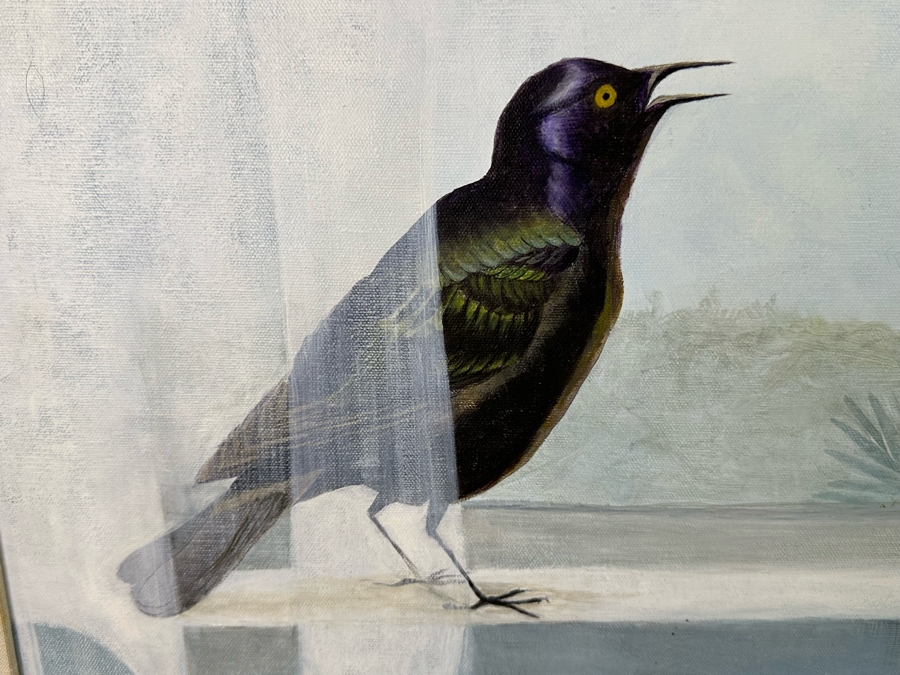 Alcina Nolley (St. Lucia) Original Oil Painting On Canvas 1986 'Morning Has Broken, Like The First Dawning. Blackbird Is Singing, Like The First Bird' 37.25 X 37.25 Framed 45.5 X 45.5 [Photo 9]