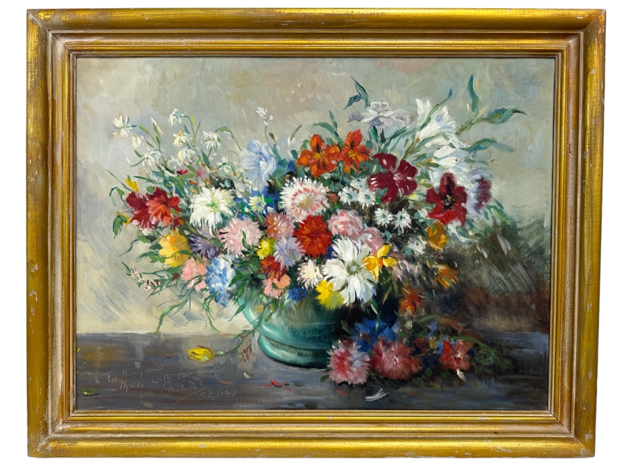 Vintage 1947 Stunning Original Still Life Oil Painting On Canvas 27 X 20 Framed 32 X 25 Signed Conchita? [Photo 1]