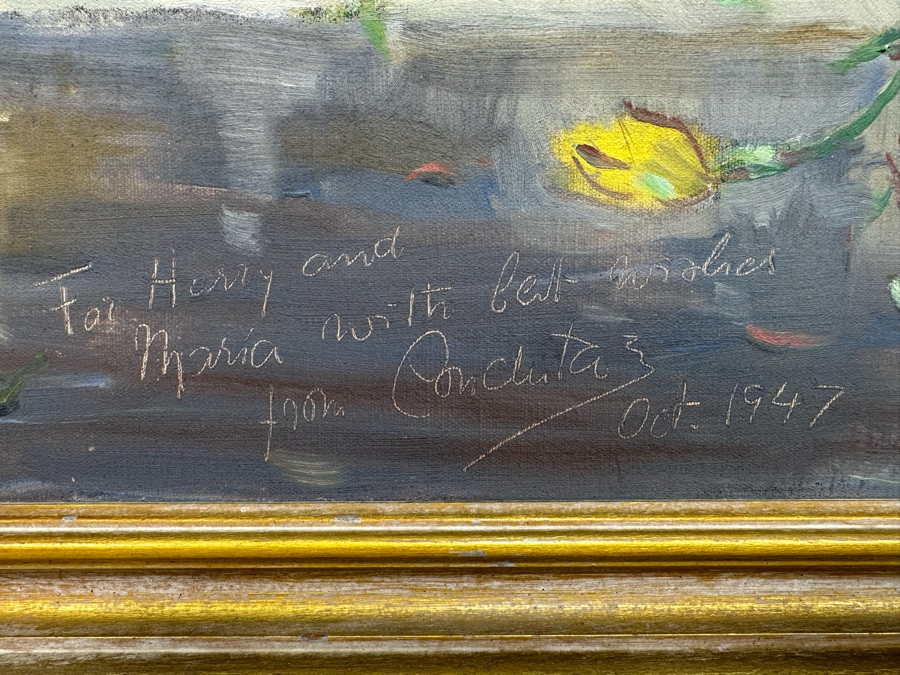 Vintage 1947 Stunning Original Still Life Oil Painting On Canvas 27 X 20 Framed 32 X 25 Signed Conchita? [Photo 10]