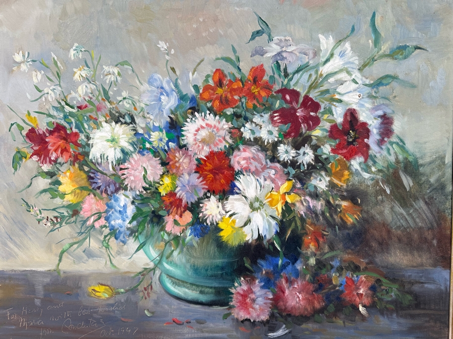 Vintage 1947 Stunning Original Still Life Oil Painting On Canvas 27 X 20 Framed 32 X 25 Signed Conchita? [Photo 4]