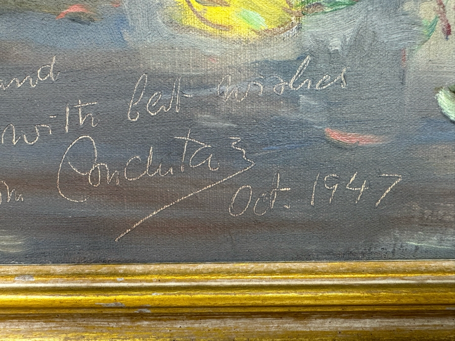 Vintage 1947 Stunning Original Still Life Oil Painting On Canvas 27 X 20 Framed 32 X 25 Signed Conchita? [Photo 12]