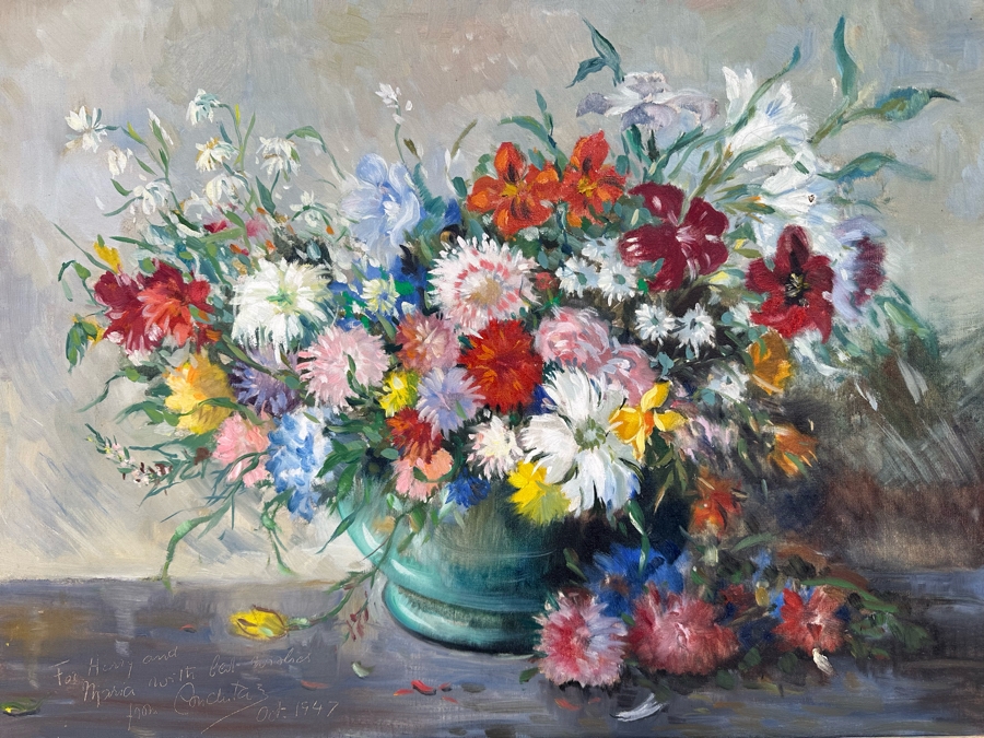 Vintage 1947 Stunning Original Still Life Oil Painting On Canvas 27 X 20 Framed 32 X 25 Signed Conchita? [Photo 5]