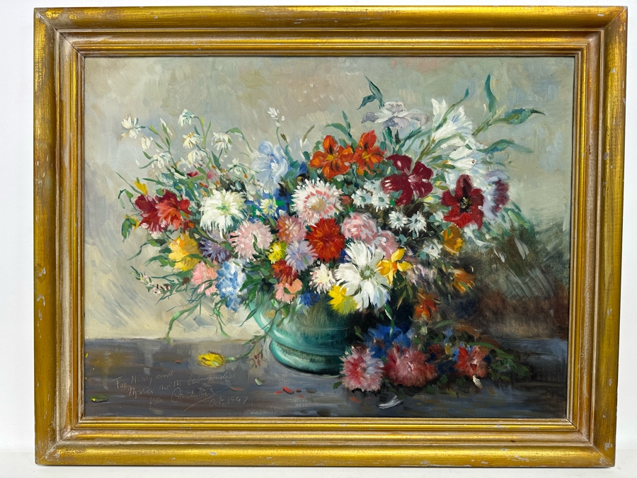 Vintage 1947 Stunning Original Still Life Oil Painting On Canvas 27 X 20 Framed 32 X 25 Signed Conchita? [Photo 2]