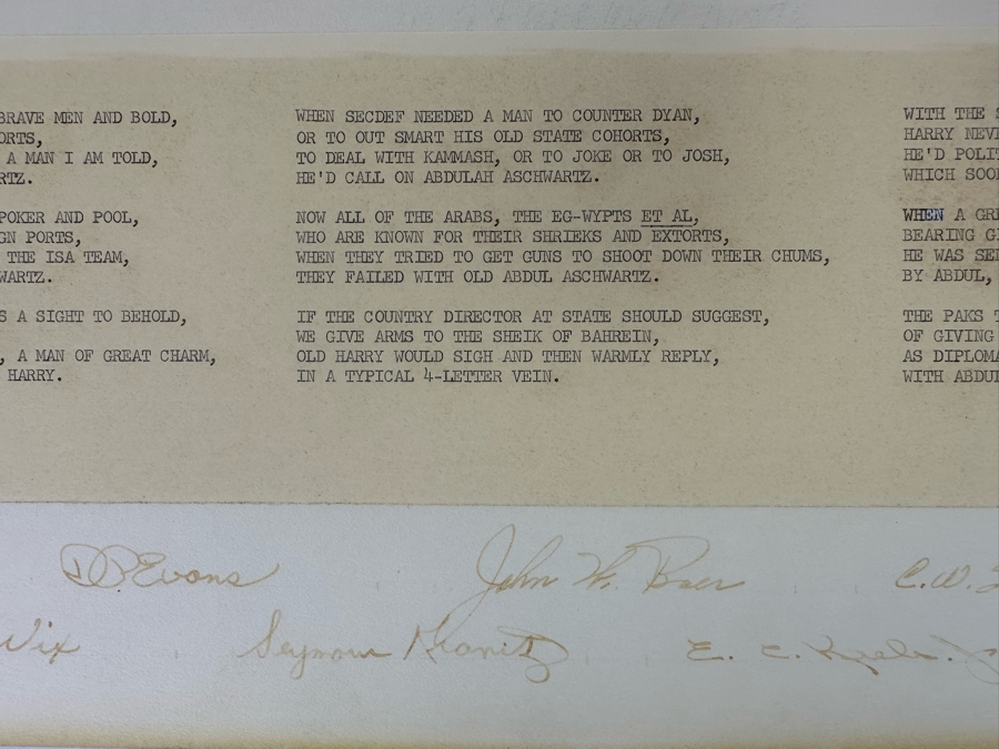 Handmade Farewell Certificate Awarded To The Deputy Assistant Secretary Of Defense Harry H. Schwartz From The Office Of The Secretary Of Defense 20 X 16 - See Signatures At Bottom [Photo 7]