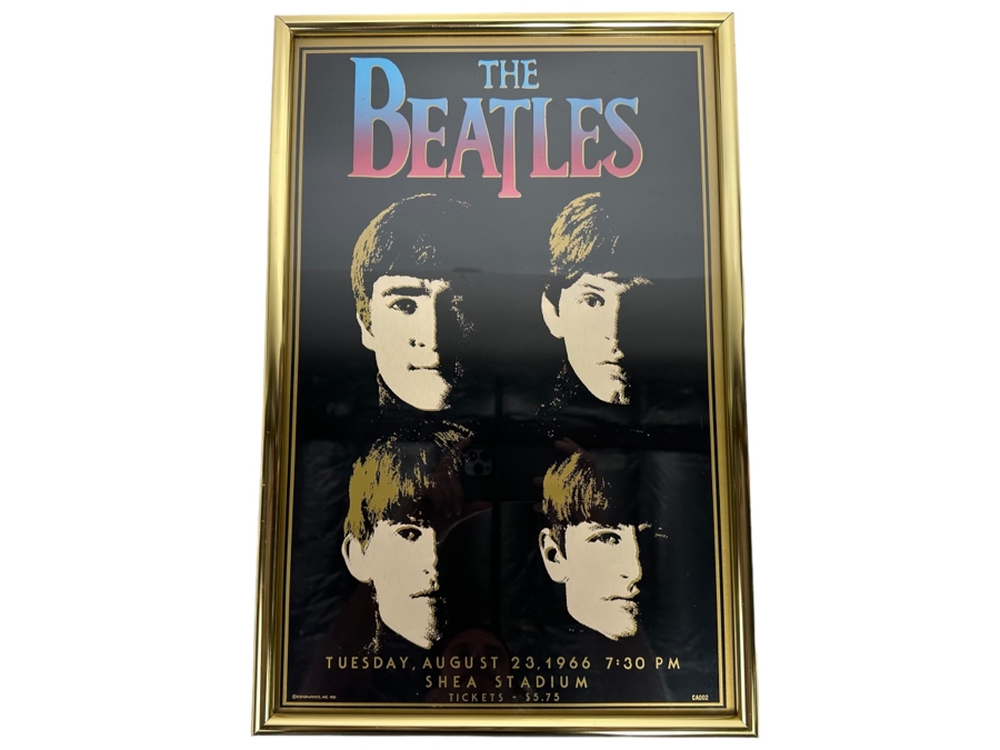 Reproduction The Beatles Tuesday, August 23, 1966 Shea Stadium Concert Poster Framed Serigraphics, Inc 1981 14 X 21