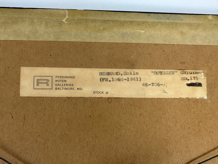 Emile Bernard (1868-1941, France) Woodcut 'Odyssee' From Edition Of 175 From Ferdinand Roten Galleries Of Baltimore, MD 9.5 X 12 Framed 11.5 X 14 [Photo 2]