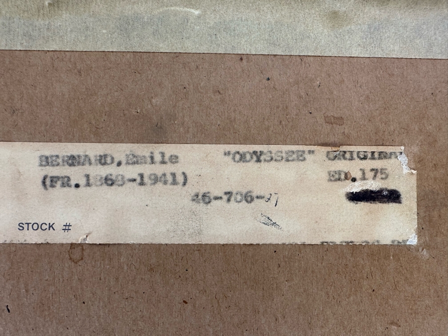 Emile Bernard (1868-1941, France) Woodcut 'Odyssee' From Edition Of 175 From Ferdinand Roten Galleries Of Baltimore, MD 9.5 X 12 Framed 11.5 X 14 [Photo 13]