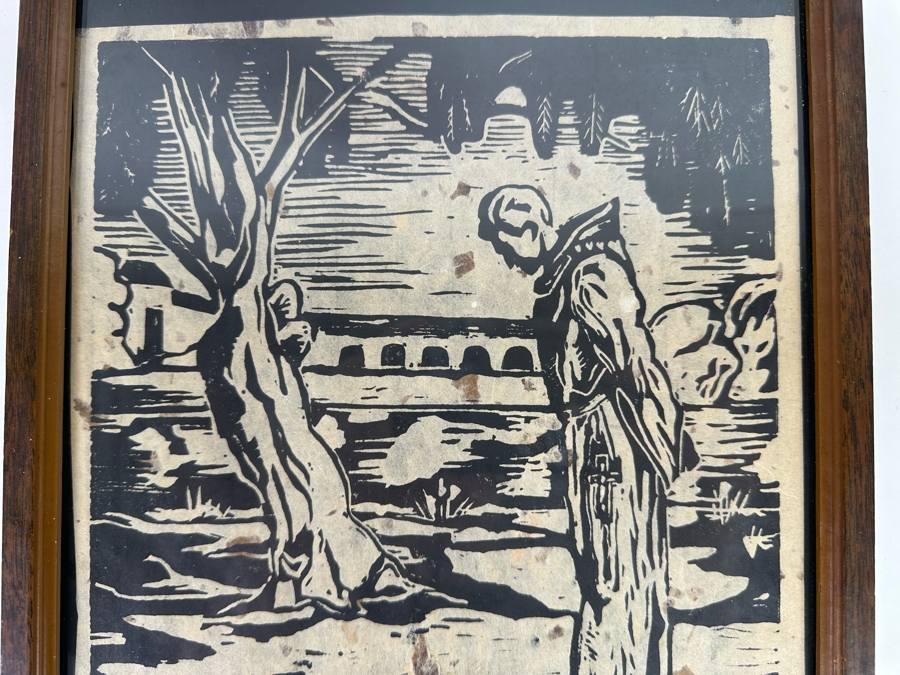 Phebe Burnham (1920-2023, California) Woodblock Print Of Mission Framed [Photo 6]