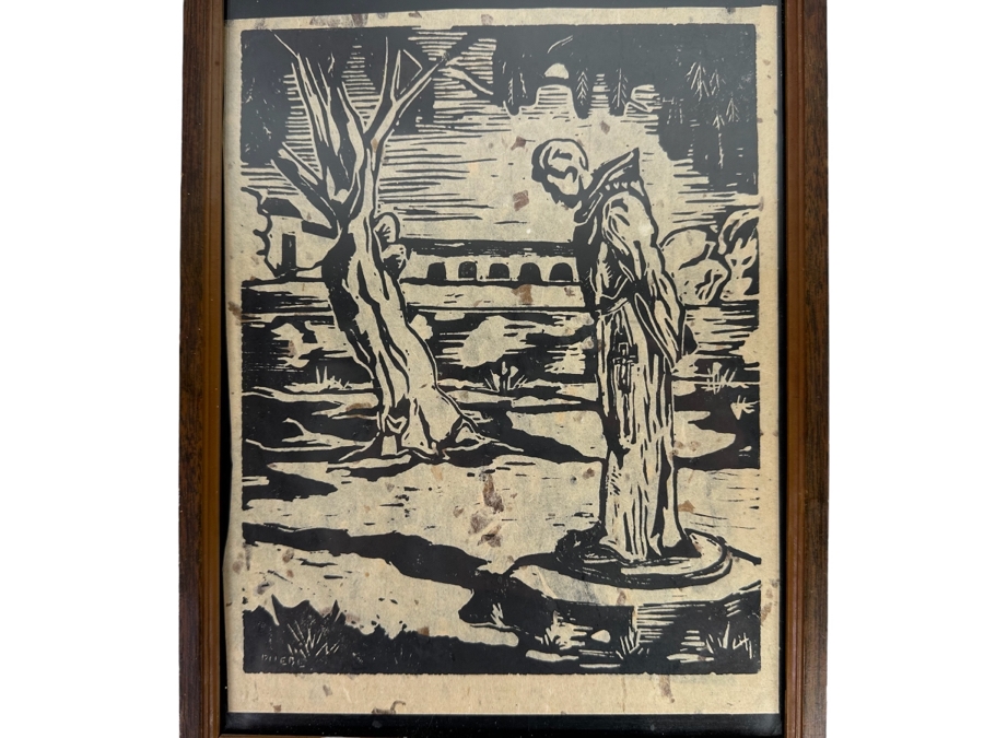 Phebe Burnham (1920-2023, California) Woodblock Print Of Mission Framed [Photo 2]