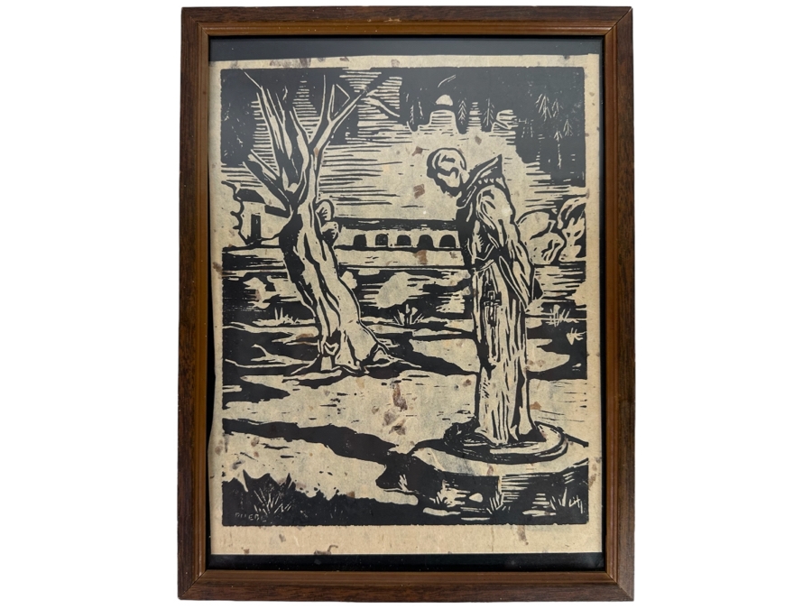 Phebe Burnham (1920-2023, California) Woodblock Print Of Mission Framed [Photo 1]
