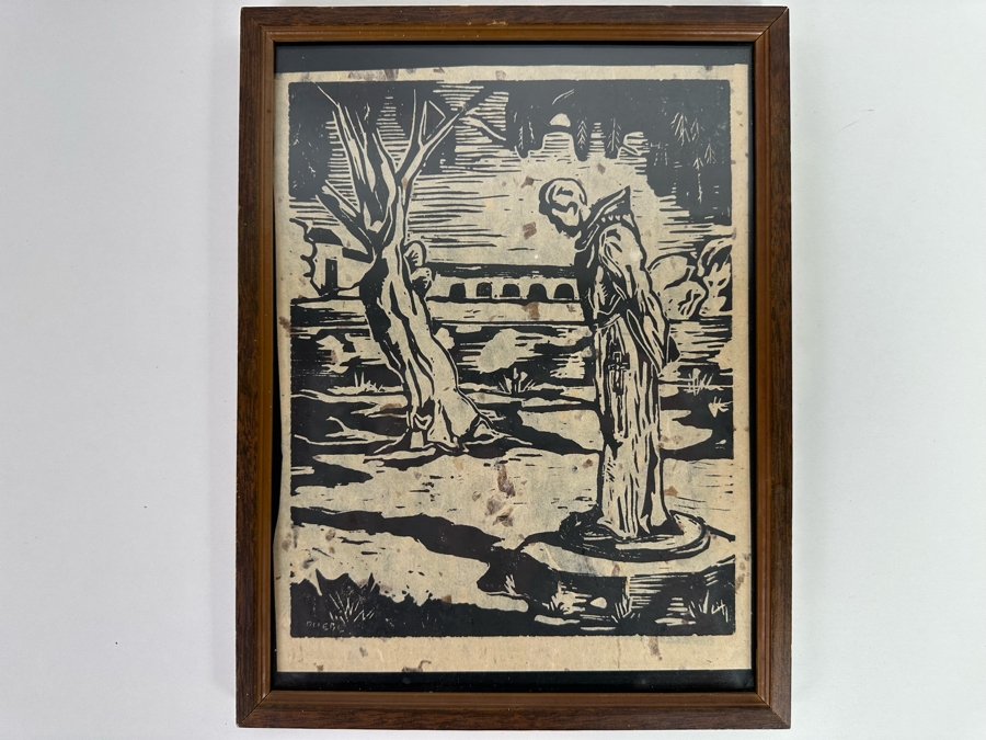 Phebe Burnham (1920-2023, California) Woodblock Print Of Mission Framed [Photo 3]