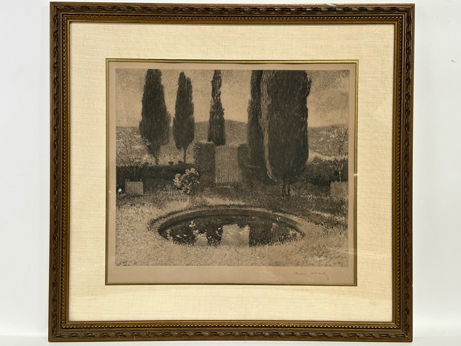 Henri-Jean Guillaume Martin (1860-1943, France) Neo-impressionist Landscape Heliograph Titled 'Landscape With Cypress' With Individual Roulette Work Pencil Signed By Henri Martin Limited To 200 Unnumbered Pieces From 1925 With Cert 19 X 17 Framed 28 X 26 [Photo 3]