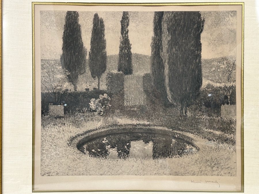 Henri-Jean Guillaume Martin (1860-1943, France) Neo-impressionist Landscape Heliograph Titled 'Landscape With Cypress' With Individual Roulette Work Pencil Signed By Henri Martin Limited To 200 Unnumbered Pieces From 1925 With Cert 19 X 17 Framed 28 X 26 [Photo 7]