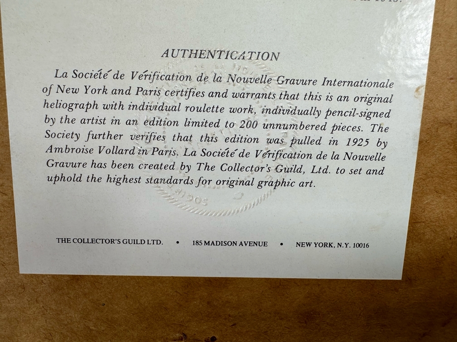 Henri-Jean Guillaume Martin (1860-1943, France) Neo-impressionist Landscape Heliograph Titled 'Landscape With Cypress' With Individual Roulette Work Pencil Signed By Henri Martin Limited To 200 Unnumbered Pieces From 1925 With Cert 19 X 17 Framed 28 X 26 [Photo 21]