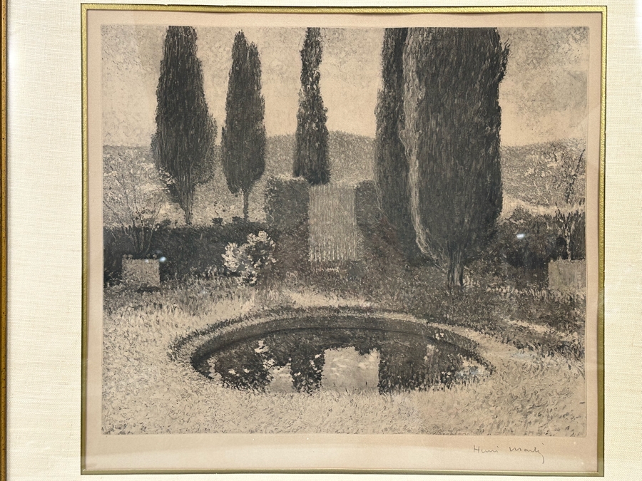 Henri-Jean Guillaume Martin (1860-1943, France) Neo-impressionist Landscape Heliograph Titled 'Landscape With Cypress' With Individual Roulette Work Pencil Signed By Henri Martin Limited To 200 Unnumbered Pieces From 1925 With Cert 19 X 17 Framed 28 X 26 [Photo 6]