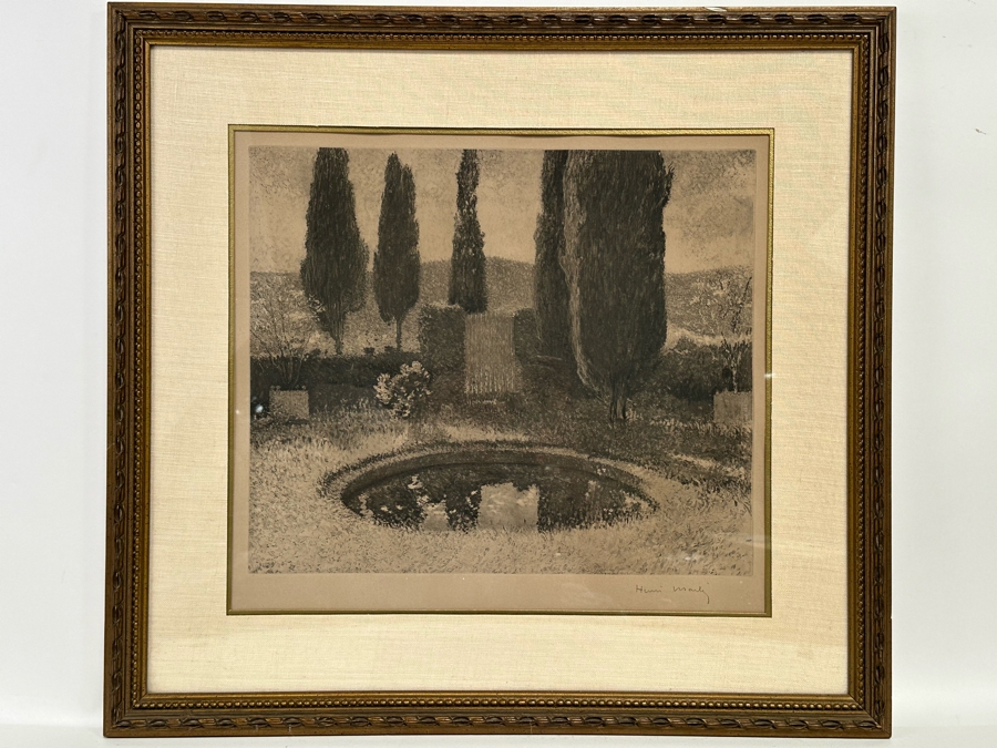 Henri-Jean Guillaume Martin (1860-1943, France) Neo-impressionist Landscape Heliograph Titled 'Landscape With Cypress' With Individual Roulette Work Pencil Signed By Henri Martin Limited To 200 Unnumbered Pieces From 1925 With Cert 19 X 17 Framed 28 X 26 [Photo 4]