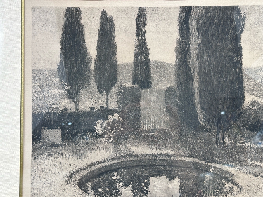 Henri-Jean Guillaume Martin (1860-1943, France) Neo-impressionist Landscape Heliograph Titled 'Landscape With Cypress' With Individual Roulette Work Pencil Signed By Henri Martin Limited To 200 Unnumbered Pieces From 1925 With Cert 19 X 17 Framed 28 X 26 [Photo 13]