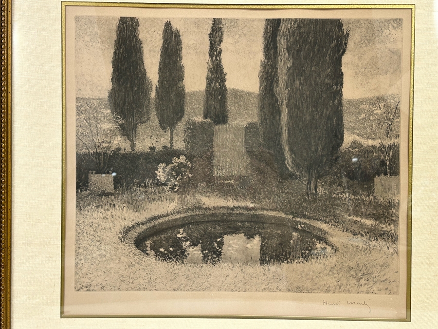 Henri-Jean Guillaume Martin (1860-1943, France) Neo-impressionist Landscape Heliograph Titled 'Landscape With Cypress' With Individual Roulette Work Pencil Signed By Henri Martin Limited To 200 Unnumbered Pieces From 1925 With Cert 19 X 17 Framed 28 X 26 [Photo 5]