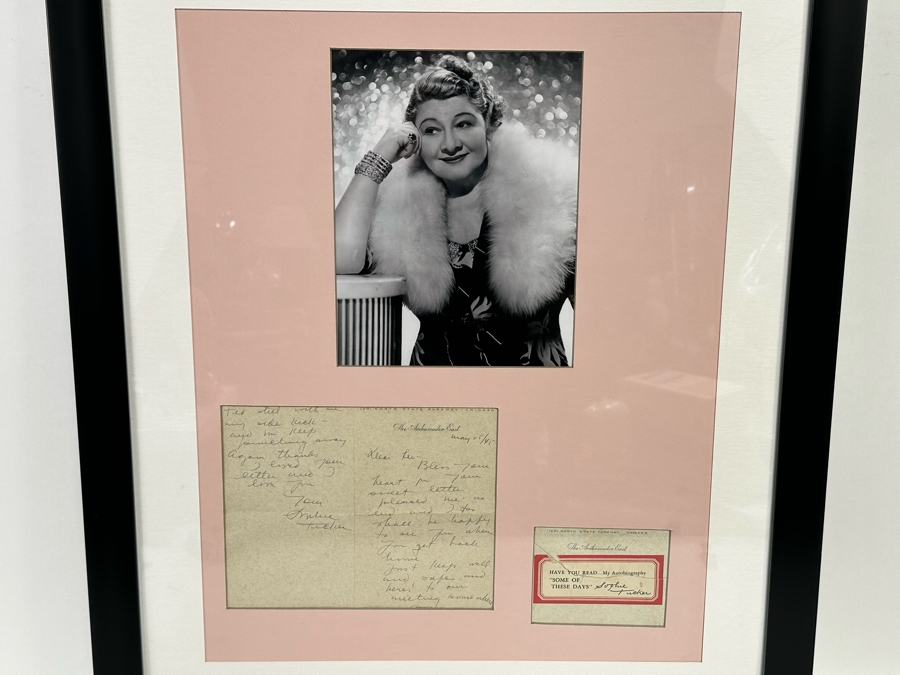 Handwritten Signed Letter From Sophie Tucker Dated 1945 With Photograph Framed 22.5 X 26.5 [Photo 5]
