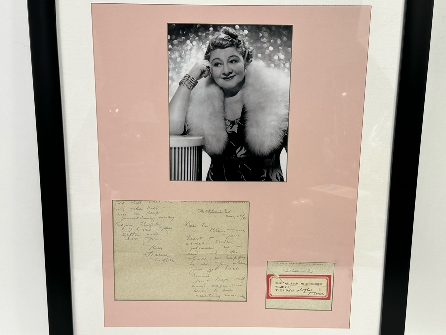 Handwritten Signed Letter From Sophie Tucker Dated 1945 With Photograph Framed 22.5 X 26.5 [Photo 4]