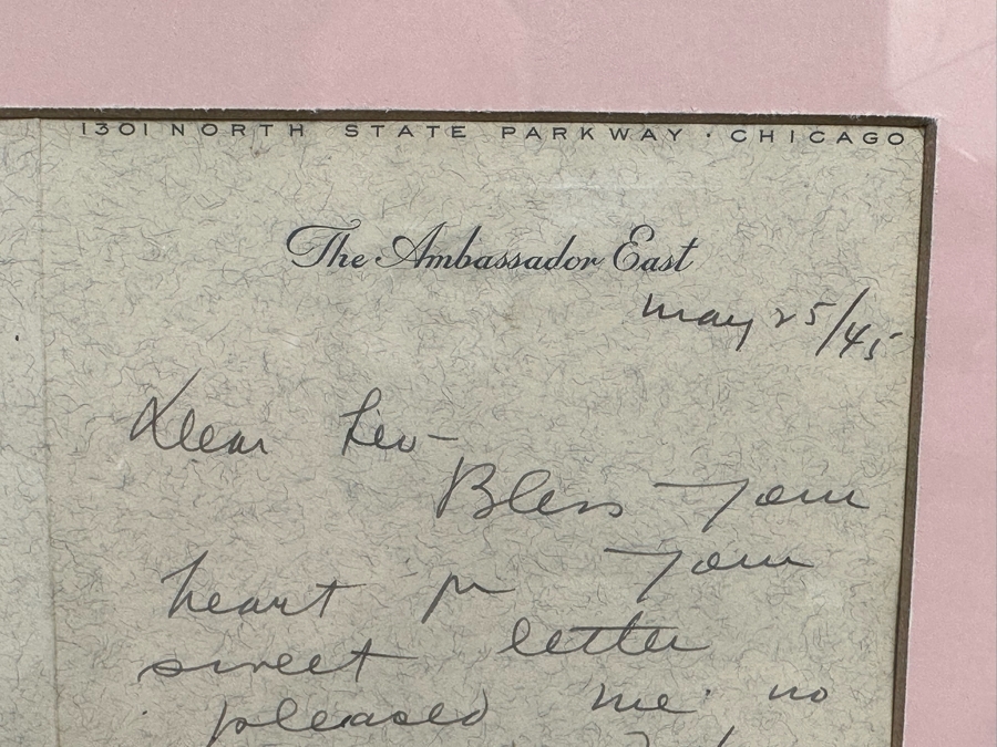 Handwritten Signed Letter From Sophie Tucker Dated 1945 With Photograph Framed 22.5 X 26.5 [Photo 9]